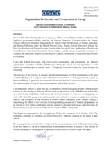 Report by OSCE Special Representative and Co-ordinator for Combating Trafficking in Human Beings, Madina Jarbussynova, following her official visit to Turkey, 9-13 May 2016 Report by OSCE Special Representative and Co-ordinator for Combating Trafficking in Human Beings, Madina Jarbussynova, following her official visit to Turkey, 9-13 May 2016