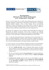 Recommendations Following the Visits to Bosnia and Herzegovina on 22 - 25 March and 11 -14 July 2021