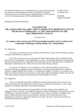Statement by the Delegation of the Russian Federation in response to the report by the Special Representative of the Chairman-in-Office and Co-ordinator for Combating Trafficking in Human Beings, Mr. Valiant Richey
