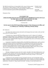 Statement by the Delegation of Italy in response to the report by the Special Representative of the Chairman-in-Office and Co-ordinator for Combating Trafficking in Human Beings, Mr. Valiant Richey