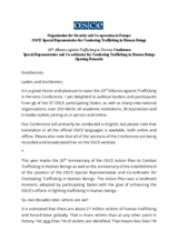 Opening Remarks by Valiant Richey, OSCE Special Representative and Co-ordinator for Combating Trafficking in Human Beings